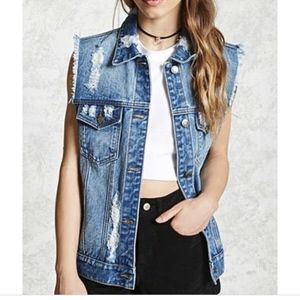 Forever 21 Shredded Denim Vest